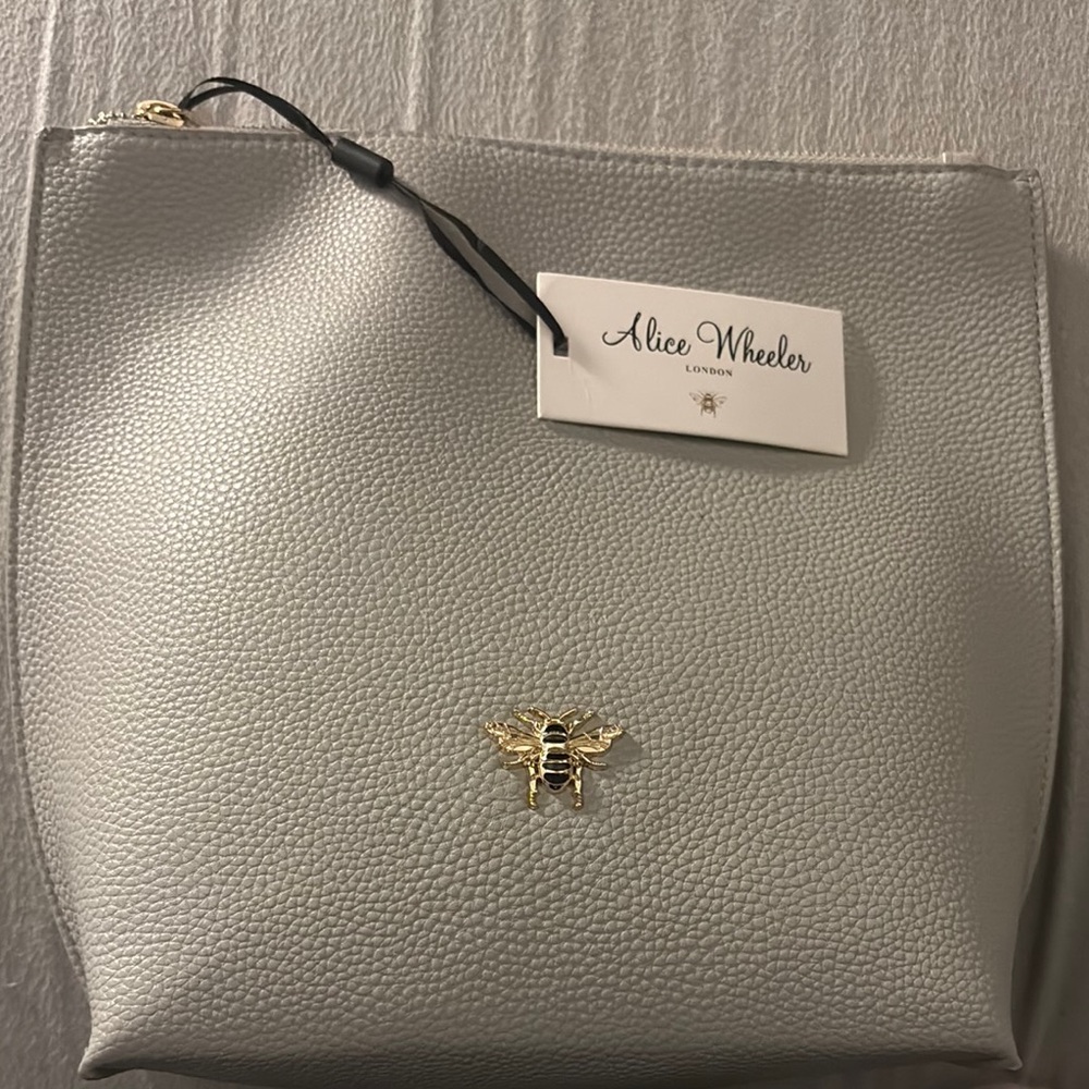 Silver Cosmetic Bag with Bee Accent